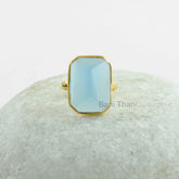 Gemstone Ring, Pyramid Ring, Silver Ring, Blue Chalcedony Pyramid 13x18mm, Gold Plated Ring 925 Sterling Silver Ring